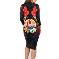 French Polynesia Bastille Day Family Matching Long Sleeve Bodycon Dress and Hawaiian Shirt Tiare Flower and National Seal Polynesian Pattern LT03 - Polynesian Pride