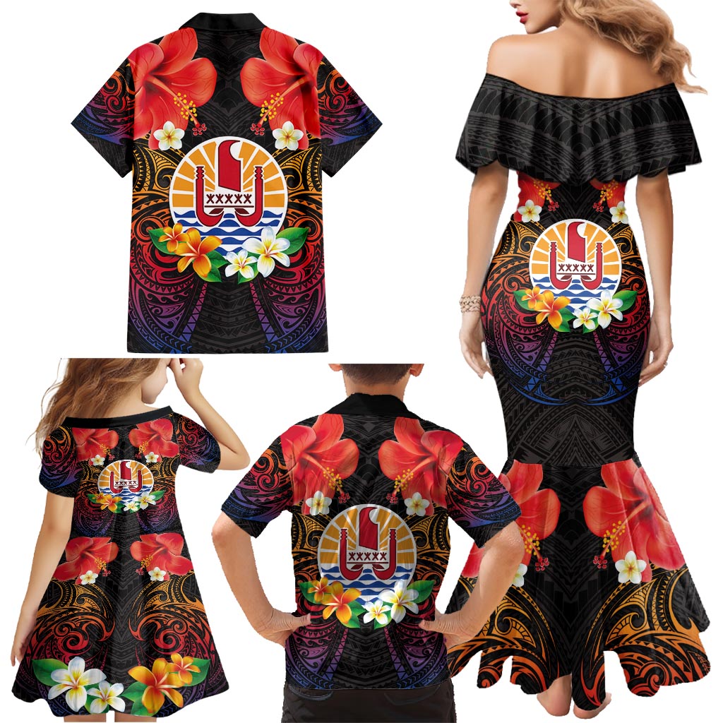 French Polynesia Bastille Day Family Matching Mermaid Dress and Hawaiian Shirt Tiare Flower and National Seal Polynesian Pattern LT03 - Polynesian Pride