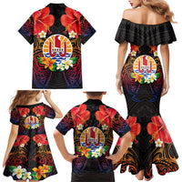 French Polynesia Bastille Day Family Matching Mermaid Dress and Hawaiian Shirt Tiare Flower and National Seal Polynesian Pattern LT03 - Polynesian Pride