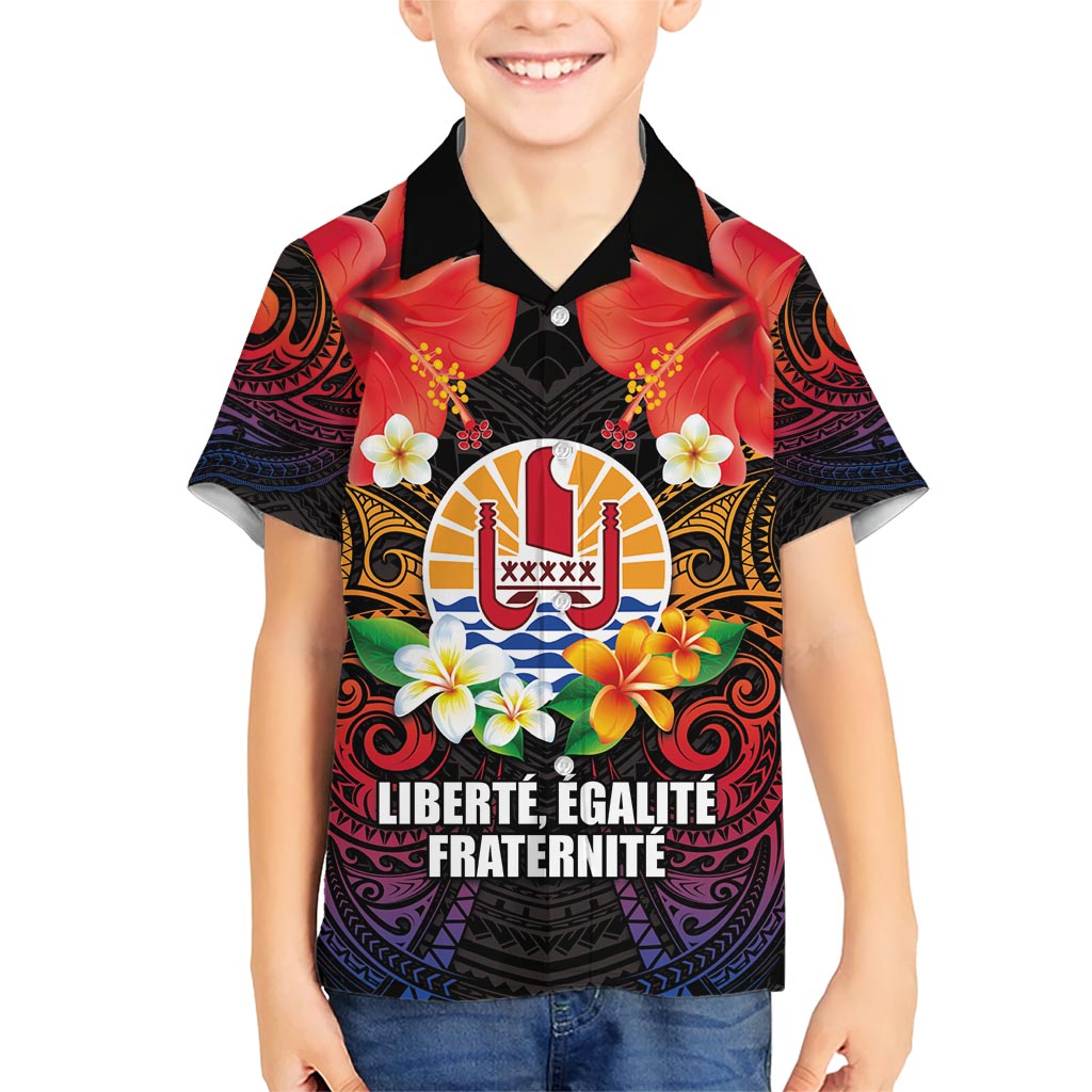 French Polynesia Bastille Day Family Matching Short Sleeve Bodycon Dress and Hawaiian Shirt Tiare Flower and National Seal Polynesian Pattern LT03 Son's Shirt Black - Polynesian Pride
