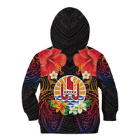 French Polynesia Bastille Day Kid Hoodie Tiare Flower and National Seal Polynesian Pattern