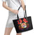 French Polynesia Bastille Day Leather Tote Bag Tiare Flower and National Seal Polynesian Pattern