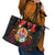 French Polynesia Bastille Day Leather Tote Bag Tiare Flower and National Seal Polynesian Pattern