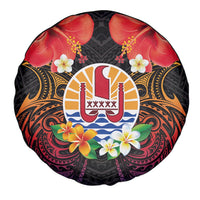 French Polynesia Bastille Day Spare Tire Cover Tiare Flower and National Seal Polynesian Pattern