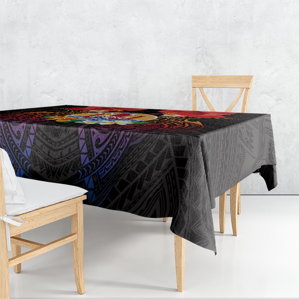 French Polynesia Bastille Day Tablecloth Tiare Flower and National Seal Polynesian Pattern LT03 - Polynesian Pride