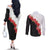 Hawaii Red Hibiscus Flowers Couples Matching Off The Shoulder Long Sleeve Dress and Long Sleeve Button Shirt Polynesian Pattern With Half Black White Version