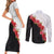 Hawaii Red Hibiscus Flowers Couples Matching Short Sleeve Bodycon Dress and Long Sleeve Button Shirt Polynesian Pattern With Half Black White Version