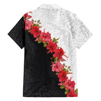 Hawaii Red Hibiscus Flowers Family Matching Tank Maxi Dress and Hawaiian Shirt Polynesian Pattern With Half Black White Version