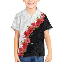 Hawaii Red Hibiscus Flowers Kid Hawaiian Shirt Polynesian Pattern With Half Black White Version