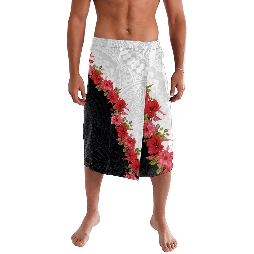 Hawaii Red Hibiscus Flowers Lavalava Polynesian Pattern With Half Black White Version