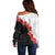 Hawaii Red Hibiscus Flowers Off Shoulder Sweater Polynesian Pattern With Half Black White Version