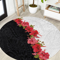 Hawaii Red Hibiscus Flowers Round Carpet Polynesian Pattern With Half Black White Version LT03 Black - Polynesian Pride
