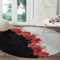 Hawaii Red Hibiscus Flowers Round Carpet Polynesian Pattern With Half Black White Version LT03 - Polynesian Pride