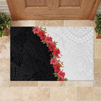 Hawaii Red Hibiscus Flowers Rubber Doormat Polynesian Pattern With Half Black White Version LT03 Black - Polynesian Pride