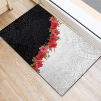 Hawaii Red Hibiscus Flowers Rubber Doormat Polynesian Pattern With Half Black White Version LT03 - Polynesian Pride