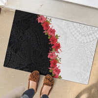 Hawaii Red Hibiscus Flowers Rubber Doormat Polynesian Pattern With Half Black White Version LT03 - Polynesian Pride