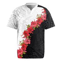 Hawaii Red Hibiscus Flowers Rugby Jersey Polynesian Pattern With Half Black White Version