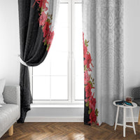 Hawaii Red Hibiscus Flowers Window Curtain Polynesian Pattern With Half Black White Version