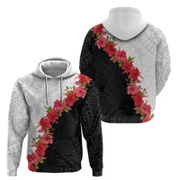 Hawaii Red Hibiscus Flowers Zip Hoodie Polynesian Pattern With Half Black White Version
