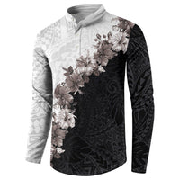 Hawaii Grayscale Hibiscus Flowers Button Sweatshirt Polynesian Pattern With Half Black White Version LT03 - Polynesian Pride