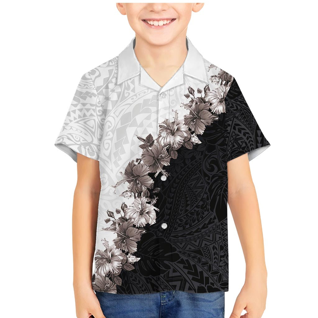 Hawaii Grayscale Hibiscus Flowers Family Matching Mermaid Dress and Hawaiian Shirt Polynesian Pattern With Half Black White Version