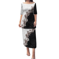 Hawaii Grayscale Hibiscus Flowers Family Matching Puletasi and Hawaiian Shirt Polynesian Pattern With Half Black White Version