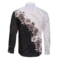 Hawaii Grayscale Hibiscus Flowers Family Matching Tank Maxi Dress and Hawaiian Shirt Polynesian Pattern With Half Black White Version