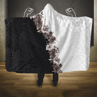 Hawaii Grayscale Hibiscus Flowers Hooded Blanket Polynesian Pattern With Half Black White Version LT03 - Polynesian Pride