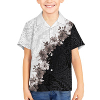Hawaii Grayscale Hibiscus Flowers Kid Hawaiian Shirt Polynesian Pattern With Half Black White Version