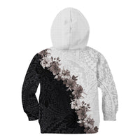 Hawaii Grayscale Hibiscus Flowers Kid Hoodie Polynesian Pattern With Half Black White Version