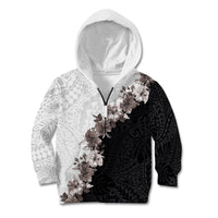 Hawaii Grayscale Hibiscus Flowers Kid Hoodie Polynesian Pattern With Half Black White Version