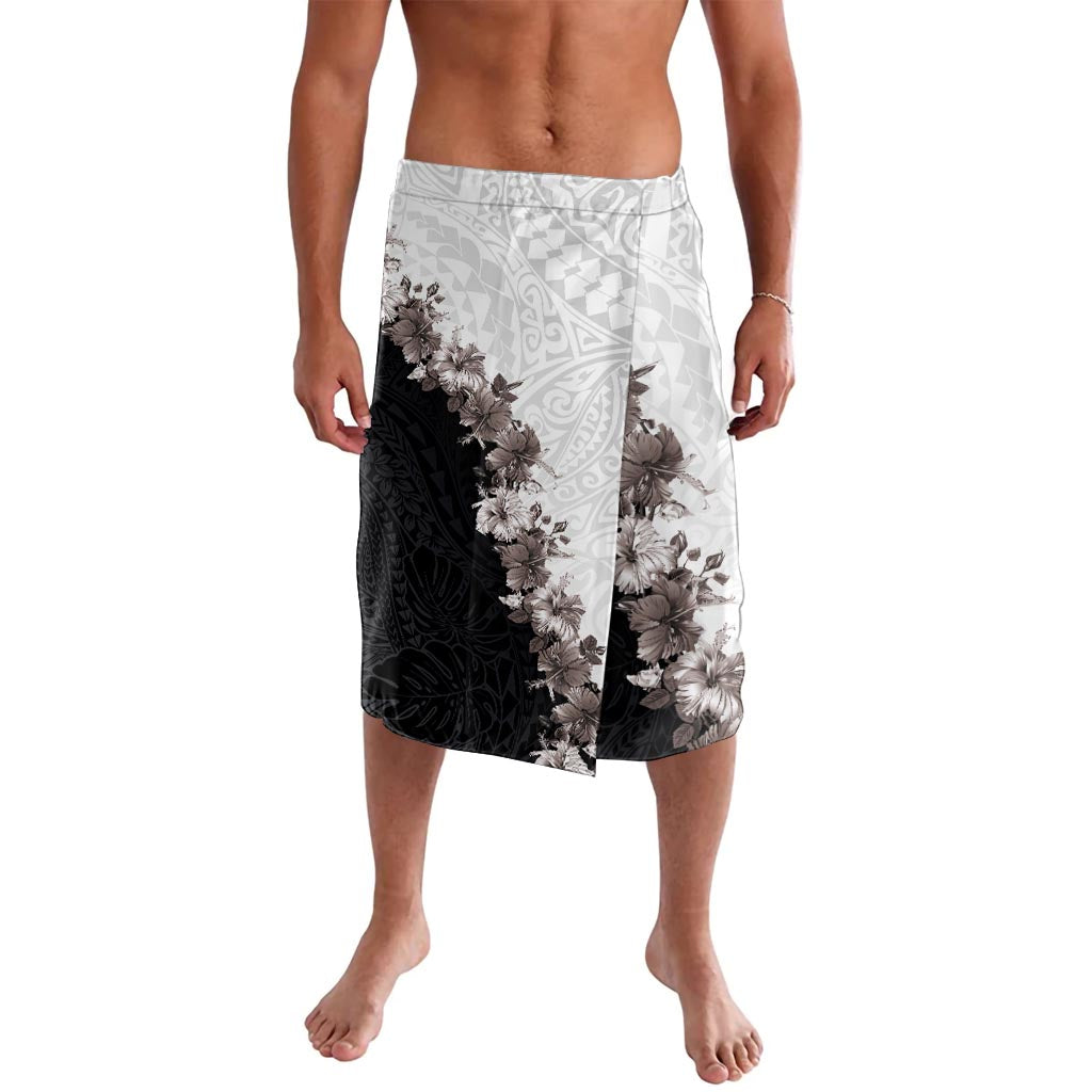 Hawaii Grayscale Hibiscus Flowers Lavalava Polynesian Pattern With Half Black White Version