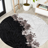 Hawaii Grayscale Hibiscus Flowers Round Carpet Polynesian Pattern With Half Black White Version LT03 Black - Polynesian Pride