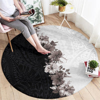 Hawaii Grayscale Hibiscus Flowers Round Carpet Polynesian Pattern With Half Black White Version LT03 - Polynesian Pride