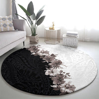 Hawaii Grayscale Hibiscus Flowers Round Carpet Polynesian Pattern With Half Black White Version LT03 - Polynesian Pride