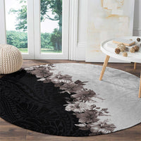 Hawaii Grayscale Hibiscus Flowers Round Carpet Polynesian Pattern With Half Black White Version LT03 - Polynesian Pride