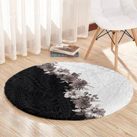 Hawaii Grayscale Hibiscus Flowers Round Carpet Polynesian Pattern With Half Black White Version LT03 - Polynesian Pride