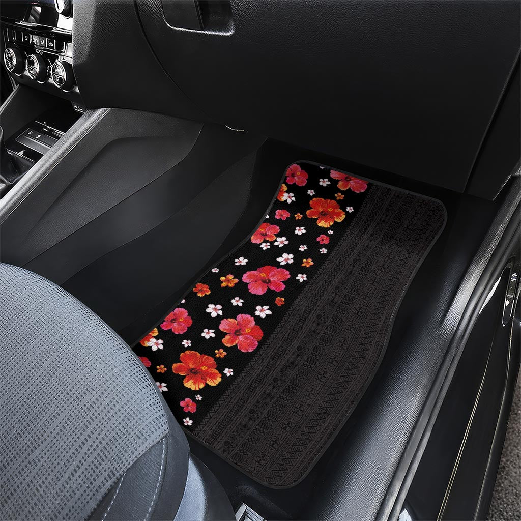Hawaii Hibiscus and Plumeria Flowers Car Mats Tapa Tribal Pattern Half Style Colorful Mode