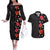 Hawaii Hibiscus and Plumeria Flowers Couples Matching Off The Shoulder Long Sleeve Dress and Hawaiian Shirt Tapa Tribal Pattern Half Style Colorful Mode