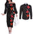 Hawaii Hibiscus and Plumeria Flowers Couples Matching Off The Shoulder Long Sleeve Dress and Long Sleeve Button Shirt Tapa Tribal Pattern Half Style Colorful Mode
