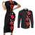 Hawaii Hibiscus and Plumeria Flowers Couples Matching Short Sleeve Bodycon Dress and Long Sleeve Button Shirt Tapa Tribal Pattern Half Style Colorful Mode