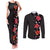 Hawaii Hibiscus and Plumeria Flowers Couples Matching Tank Maxi Dress and Long Sleeve Button Shirt Tapa Tribal Pattern Half Style Colorful Mode
