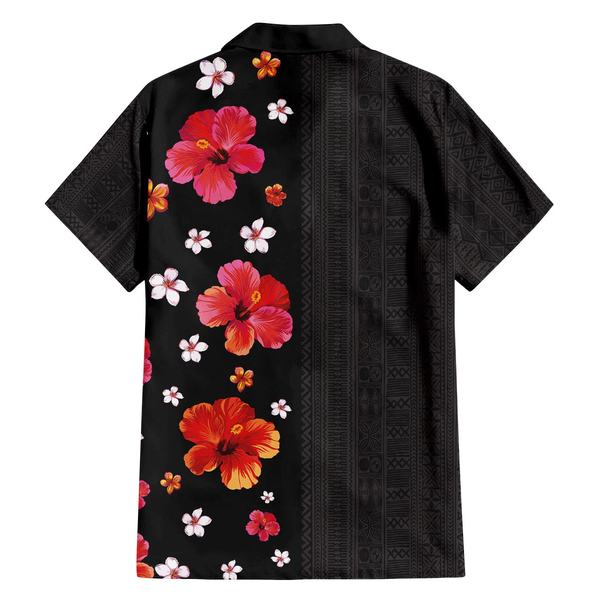 Hawaii Hibiscus and Plumeria Flowers Family Matching Off The Shoulder Long Sleeve Dress and Hawaiian Shirt Tapa Tribal Pattern Half Style Colorful Mode