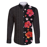 Hawaii Hibiscus and Plumeria Flowers Family Matching Puletasi and Hawaiian Shirt Tapa Tribal Pattern Half Style Colorful Mode