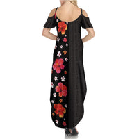Hawaii Hibiscus and Plumeria Flowers Family Matching Summer Maxi Dress and Hawaiian Shirt Tapa Tribal Pattern Half Style Colorful Mode