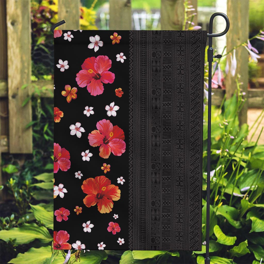 Hawaii Hibiscus and Plumeria Flowers Garden Flag Tapa Tribal Pattern Half Style Colorful Mode