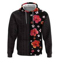 Hawaii Hibiscus and Plumeria Flowers Hoodie Tapa Tribal Pattern Half Style Colorful Mode