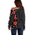 Hawaii Hibiscus and Plumeria Flowers Off Shoulder Sweater Tapa Tribal Pattern Half Style Colorful Mode