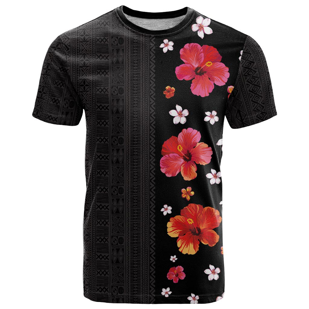 Hawaii Hibiscus and Plumeria Flowers T Shirt Tapa Tribal Pattern Half Style Colorful Mode