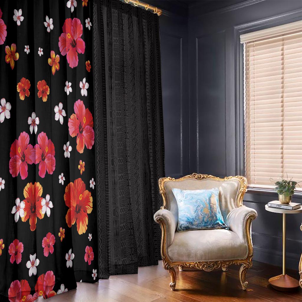 Hawaii Hibiscus and Plumeria Flowers Window Curtain Tapa Tribal Pattern Half Style Colorful Mode